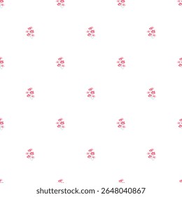 Delicado padrão repetitivo de ilustrações de flor rosa sobre um fundo branco nítido. Perfeito para têxteis, papéis de parede e projetos de design digital que exigem um tema floral encantador e minimalista.