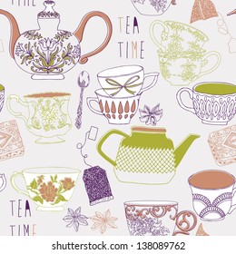 Delicate retro Tea Time seamless pattern