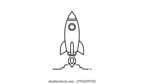 Delicate rocket outline depicting a precise takeoff maneuver. Ideal for clean technical diagrams, mobile app navigation, and modern corporate identity.