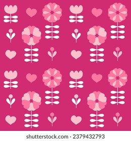 Delicate romantic floral seamless pattern with tulips and hearts. Valentine print for tee, paper, fabric, textile. Hand drawn vector illustration for decor and design.