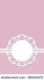 delicate romantic pink card with round lace frame for text