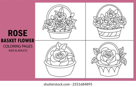 "Delicate Rose Basket Flower Coloring Page for Relaxation"