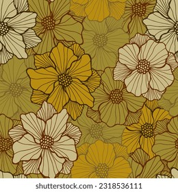 Delicate rose blossom endless design. Hand drawn bouquet background. Rose bloom with lined petals. Bedclothes print. Field flower summer repeating sample gift wrap vector.