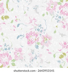delicate rose bunch flowers and leaf's pattern seamless allover floral pattern for textile printing in vector format