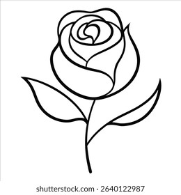 Delicate rose flower bud illustrated in continuous line art style ideal for romantic themed projects botanical posters and minimalist floral design collections