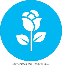 A delicate Rose Flower icon with a clean white outline on a light Cambridge blue background. Elegant and minimalistic, symbolizing beauty, love, and grace in a simple yet timeless design.