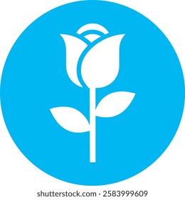 A delicate Rose Flower icon with a clean white outline on a light Cambridge blue background. Elegant and minimalistic, symbolizing beauty, love, and grace in a simple yet timeless design.