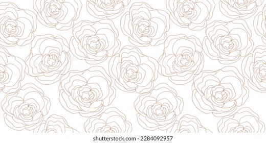 Delicate rose flower, line art hand drawn design for surface design. Golden rose flower line art background vector. Natural botanical elegant flower with gold line art illustration 