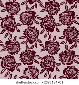 Delicate rose flower, line art hand drawn design for surface design of textile. Roses flower line art background vector. Natural botanical elegant flower with line art hand drawn illustration.