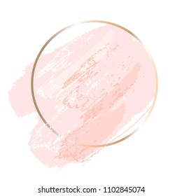 Delicate Rose Spots And Pink Dots And Lines. Gold Round Contour Frame. 