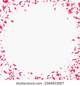 Delicate Rose Vector Transparent Background. Beauty Petal Cover. Pink Floral Japan Frame. Red Summer Sakura Poster.