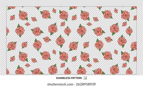 Delicate Roses Pattern on Transparent Background Art Design