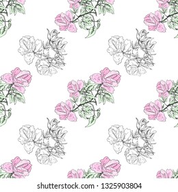 Delicate roses. Seamless pattern. Vector illustration.