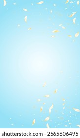 Delicate Sakura Beauty Vector Blue Background. Gold Spring Blossom Frame. Light Flower Tender Backdrop. Beige Cherry Falling Cover. Flying Petal Illustration.