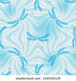 Delicate seamless background with blue translucent rays and dragonflies. vector image eps 10