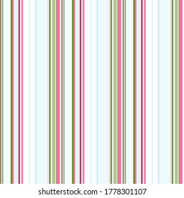 Delicate seamless background in light and thin vertical stripes. Pink and green colors. Great for decorating fabrics, textiles, gift wrapping, printed matter, interiors, advertising.