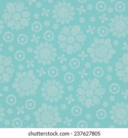 Delicate seamless blue floral texture. Endless pattern with striped decorative flowers and circles