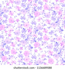 Delicate seamless in blue and pink little flowers. Floral pattern for fashion prints. Daisy design for background textile, wallpapers, wrapping, paper.