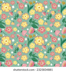 Delicate seamless doodle flowers textile print ,hand drawn, vector. Floral fashion pattern.Floral fabric pattern 