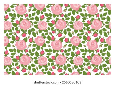 Delicate seamless floral pattern. Rose buds and flowers, leaves and leaflets pattern. Vector illustration for background, texture, wrapper pattern, frame or border.