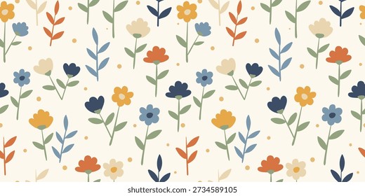 Delicate seamless floral pattern with tiny flowers and leaves in soft earthy colors for spring and everyday designs.