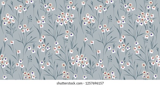 Delicate seamless flowers. Floral pattern for fashion prints. Daisy design for background textile, wallpapers, wrapping, paper.