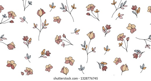 Delicate seamless flowers. Floral pattern for fashion prints. Vintage flowefy design for background textile, wallpapers, wrapping, paper.
