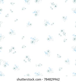 Delicate seamless little flowers pattern. Floral background for fashion prints. Design for textile, wallpapers, wrapping, paper. Blue and white.