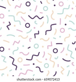 Delicate seamless memphis pattern. Mosaic elements - fashion style 80-90s.