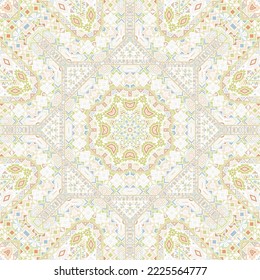 Delicado ornamento sin fisuras con composición de elementos geométricos. Motivo gráfico del navajo. Impresión de mosaico. Geometría de elementos pequeños. Patrón de retracción vectorial.