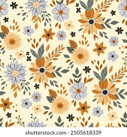 Delicate seamless pattern with autumn flowers. Vector graphics.