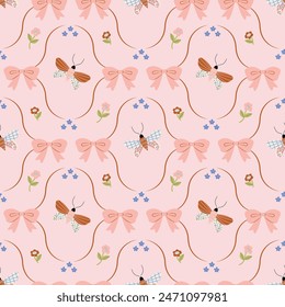 Delicate seamless pattern with butterflies in pastel colors. Hand drawn vector design.