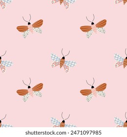 Delicate seamless pattern with butterflies in pastel colors. Hand drawn vector design.