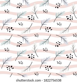 
Delicate seamless pattern for fabrics, backgrounds, wallpapers. Cute branches of plants on the background of curved lines.
