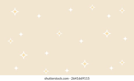 Delicate seamless pattern featuring scattered twinkling stars and sparkles on a soft, light beige background. Ideal for gentle, dreamy designs, baby products, or elegant stationery