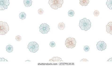 Delicado padrão sem emenda da arte da linha fina flores cosmos em azul suave e cores laranja em um fundo branco para uma vintage sensação floral.