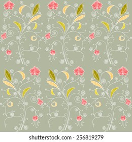 Delicate seamless pattern with flowers and curls. freehand drawing