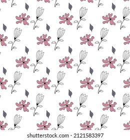 Delicate seamless pattern with flowers on a white background.