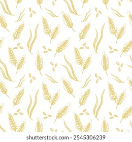 A delicate seamless pattern of golden wheat stalks on a white background ideal for agricultural themes