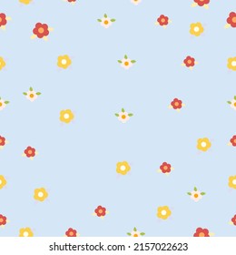 Delicate seamless pattern on a blue background with cozy flowers.
Texture for scrapbooking, wrapping paper, invitations. Vector illustration.