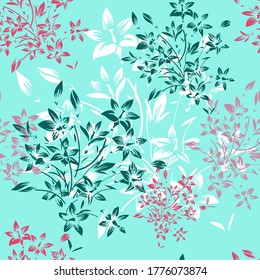 delicate seamless pattern, on a sky blue background, inflorescences of small bells,vector