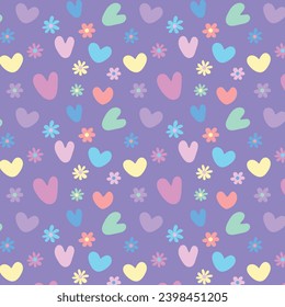 Delicados patrones sin fisuras en colores pastel con corazones y flores. Vector.
