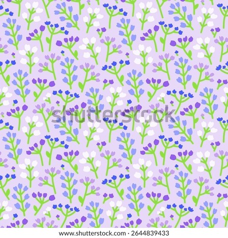 Delicate seamless pattern with petite meadow flowers in soft colors. Tranquil floral summer background. Layered by colors.