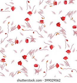 Delicate seamless pattern with poppies. Bright spring background with summer flowers. 