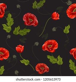 Delicate seamless pattern with poppies. Vector illustration.