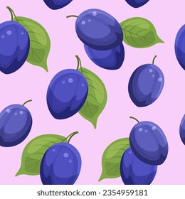 Delicado patrón sin fisuras con ciruela madura. Repitiendo el fondo con bayas. Impresión vectorial.