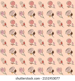 Delicate seamless pattern with roses in nude tones. Vector illustration