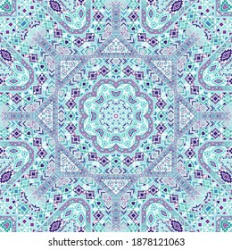 Delicate seamless pattern of simple geometry shapes composition. Ethnic spanish design. Textile print. Small elements background. Vector embroidery ornament.