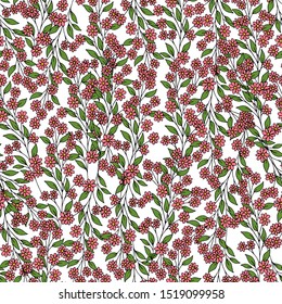 Delicate seamless romantic pattern with cute flowers and twigs. vector. ornament. hand drawing. Design can use wrappers, prints, fabrics, textiles.