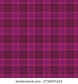 Delicado Vector textil sin costuras, patrón de edredón tartán a cuadros. Impresionante tela de fondo de verificación de textura en la paleta de colores rosados y oscuros.